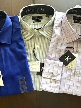3 Mens Slim Fit, No-Iron, Calvin Klein New Dress Shirts, Size 16, NWT